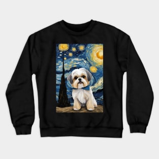 Shih Tzu Dog Breed Painting in a Van Gogh Starry Night Art Style Crewneck Sweatshirt